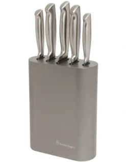 Oval Metallic Pewter 6 Piece Knife Block In Stainless Steel -Maxwell Williams Store 743084830 4 1 720x928