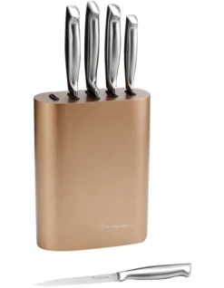 Oval Metallic Champagne 6 Piece Knife Block In Stainless Steel/Rosegold