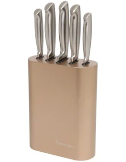 Oval Metallic Champagne 6 Piece Knife Block In Stainless Steel/Rosegold -Maxwell Williams Store 743084920 4 1 720x928