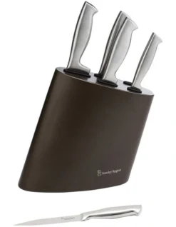 Modern Steel Metallic Mocha 6 Piece Knife Block In Stainless Steel