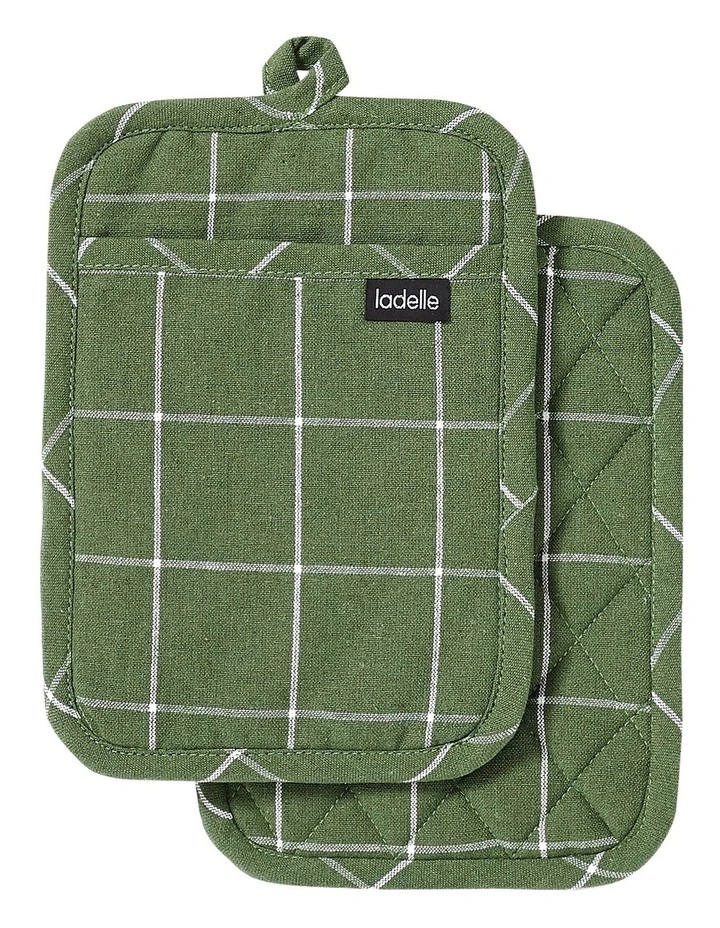 Eco Check Pot Holder Green 2 Pack 3 Eco Check Pot Holder Green 2 Pack