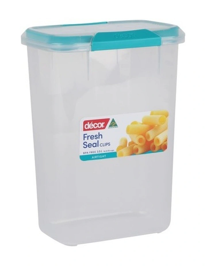 Fresh Seal Clips 3.5L Tall Oblong Food Storage Clear/Teal 4 Fresh Seal Clips 3.5L Tall Oblong Food Storage Clear/Teal - Image 2