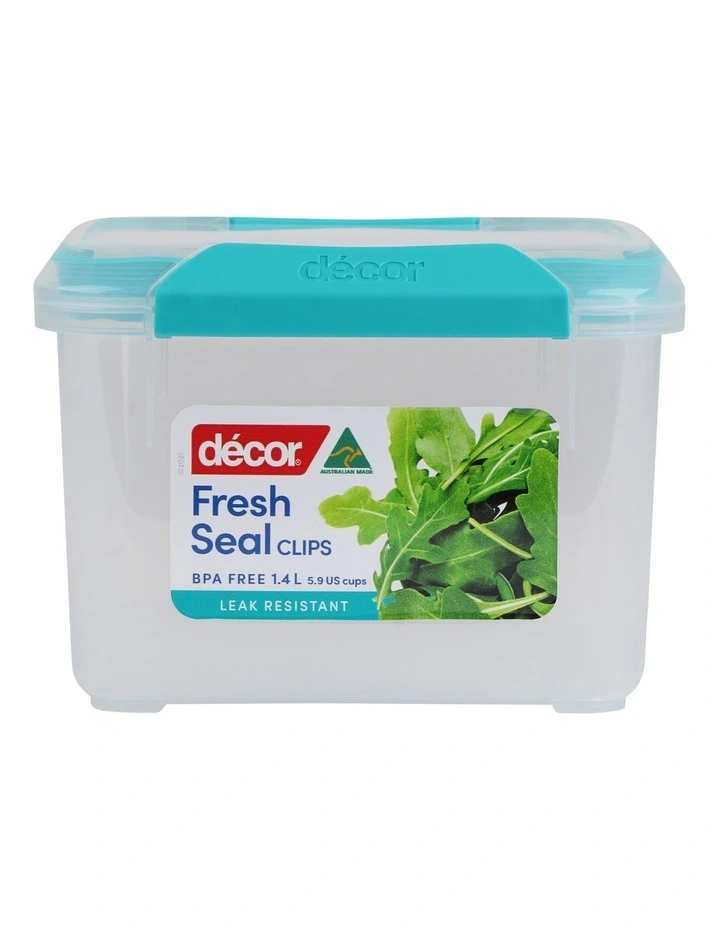 Fresh Seal Clips 1.4L Square Food Storage Clear/Teal 3 Fresh Seal Clips 1.4L Square Food Storage Clear/Teal