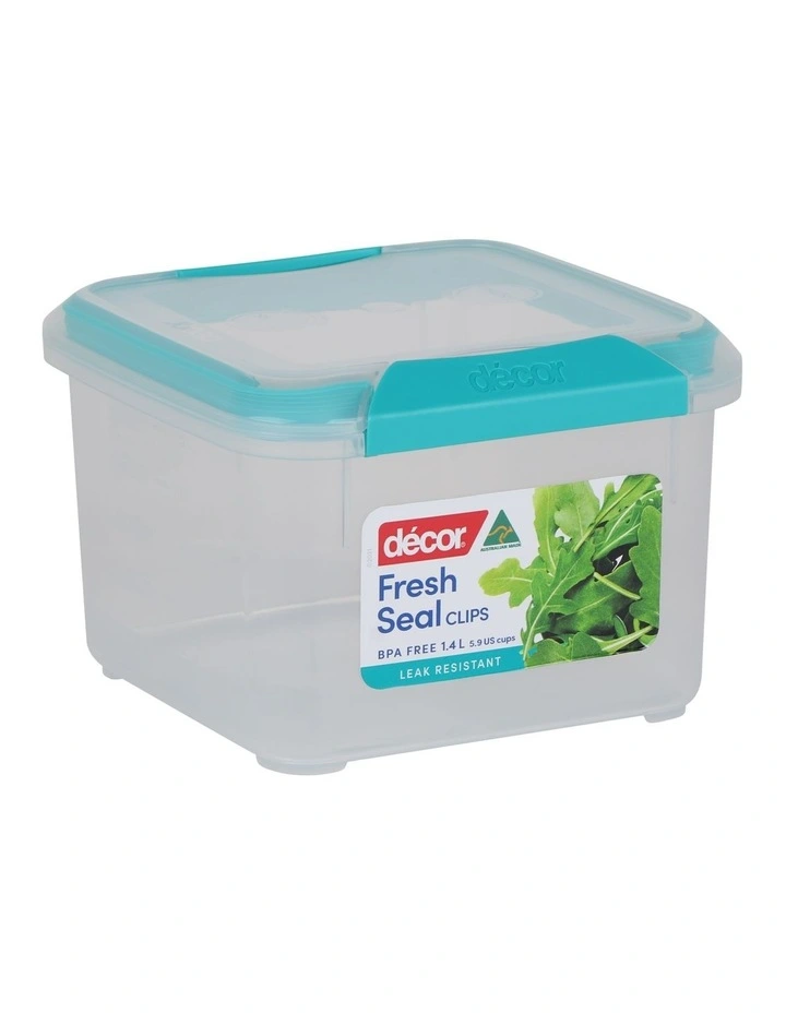 Fresh Seal Clips 1.4L Square Food Storage Clear/Teal 4 Fresh Seal Clips 1.4L Square Food Storage Clear/Teal - Image 2