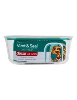 Vent & Seal 1L Glass Oblong Food Storage Teal