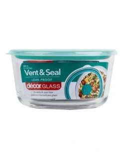 Vent & Seal 500ml Glass Round Food Storage Clear/Teal