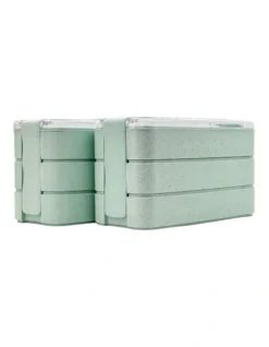 Twin Pack Bento Box 3 Tiered Lunch Box Green