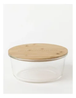 Round Bamboo And Glass Storage Canister With Lid 1750ml