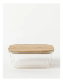 Square Bamboo And Glass Storage Canister With Lid 1200ml