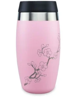 Pink Tumbler With Etched Blossoms