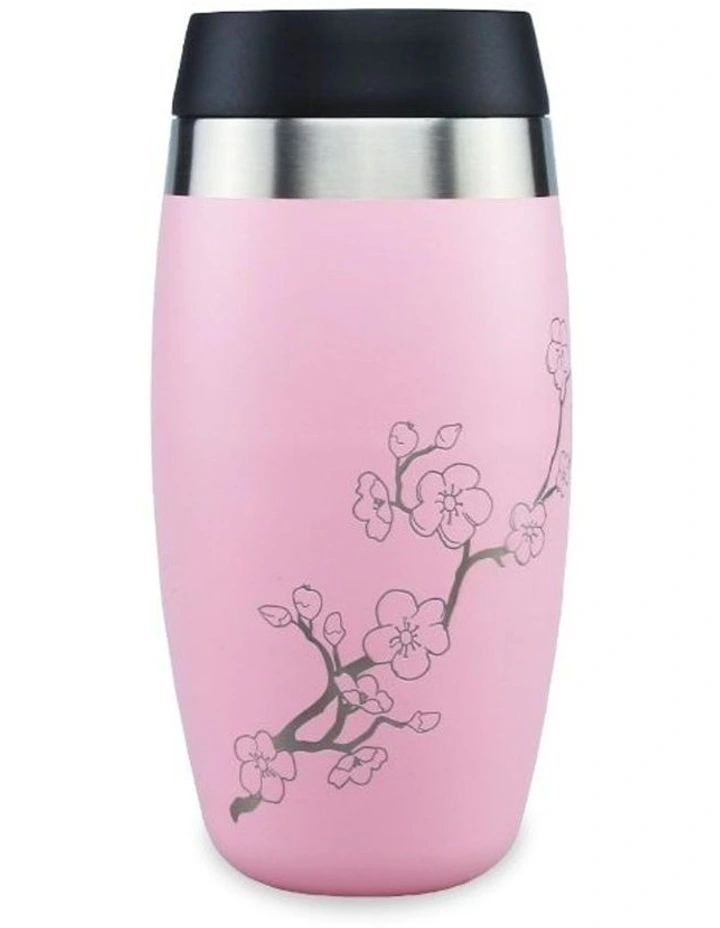 Pink Tumbler With Etched Blossoms 3 Pink Tumbler With Etched Blossoms