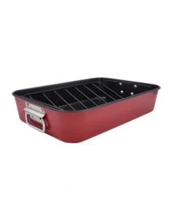 Colours Non-Stick Roaster With Rack 39x27x8cm Red