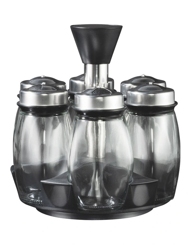 6 Spice Jar Set With Rotating Carousel Stand In Black 3 6 Spice Jar Set With Rotating Carousel Stand In Black