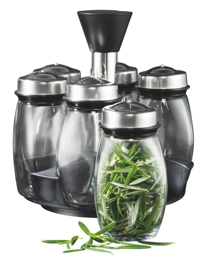 6 Spice Jar Set With Rotating Carousel Stand In Black 4 6 Spice Jar Set With Rotating Carousel Stand In Black - Image 2