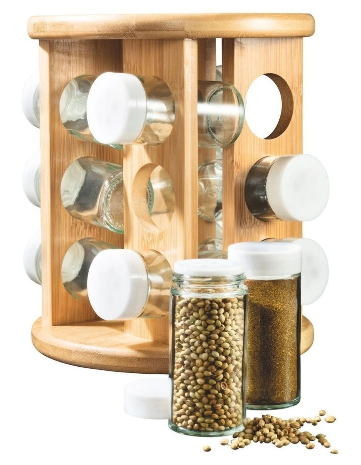 12 Piece Spice Jar Set With Carousel Stand In Natural 4 12 Piece Spice Jar Set With Carousel Stand In Natural - Image 2