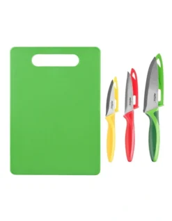 Zyliss Chopping Board & 3 Piece Knife Set Green