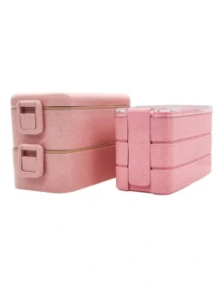 Twin Bento Lunch Box Large 2 Tiered 3 Tiered Pink