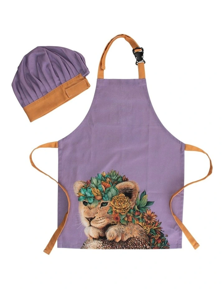Maxwell & Williams Marini Ferlazzo Wild Planet Kids Apron & Hat Set Lion In Purple 3 Maxwell & Williams Marini Ferlazzo Wild Planet Kids Apron & Hat Set Lion In Purple