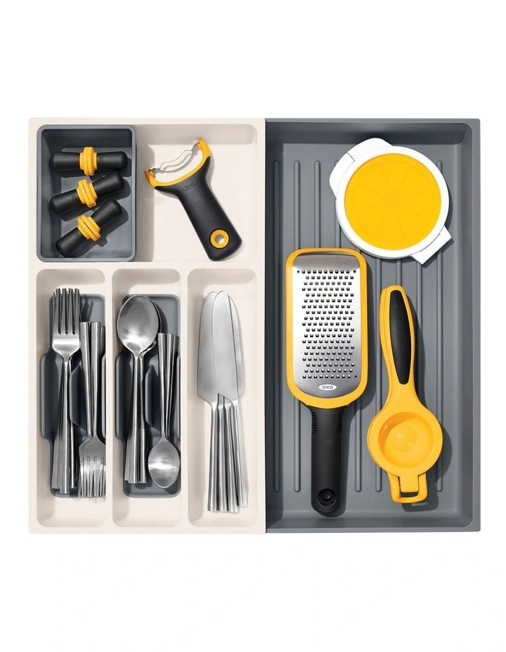 OXO Expandable Utensil Drawer Organiser In White/Grey 5 OXO Expandable Utensil Drawer Organiser In White/Grey - Image 3