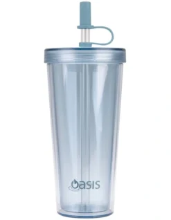Oasis Double Wall Smoothie Tumbler With Straw 520ml In Blueberry