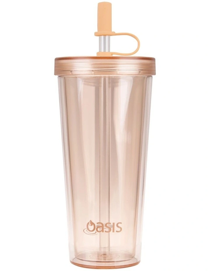 Oasis Double Wall Smoothie Tumbler With Straw 520ml In Peach 3 Oasis Double Wall Smoothie Tumbler With Straw 520ml In Peach