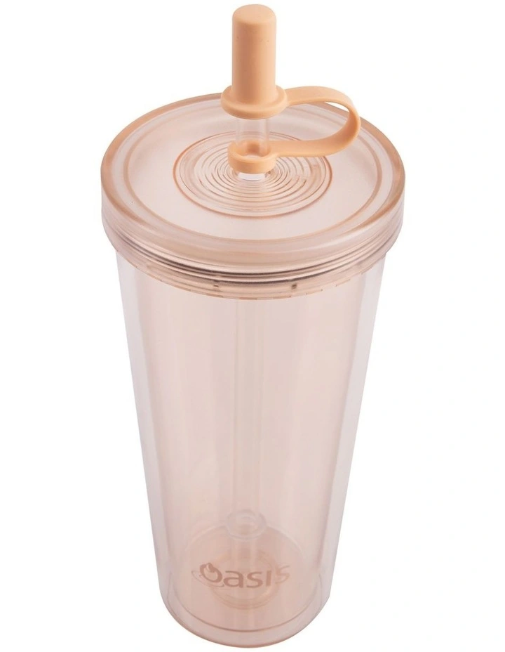 Oasis Double Wall Smoothie Tumbler With Straw 520ml In Peach 4 Oasis Double Wall Smoothie Tumbler With Straw 520ml In Peach - Image 2