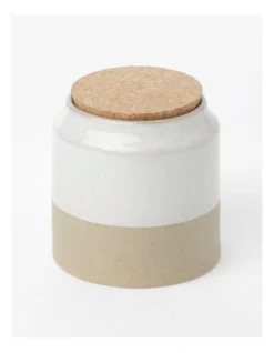 Esperance Wiped Edge Storage Jar With Cork Lid 14x14x16cm In White/Sand