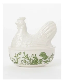 Heritage Garden To Table Floral Chicken Egg Keeper 23x19x16cm In Green