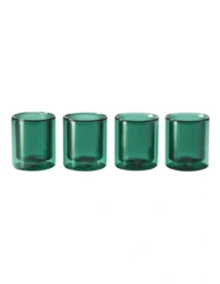 Double Wall Ribbed Glasses Set Of 4 80ml In Green