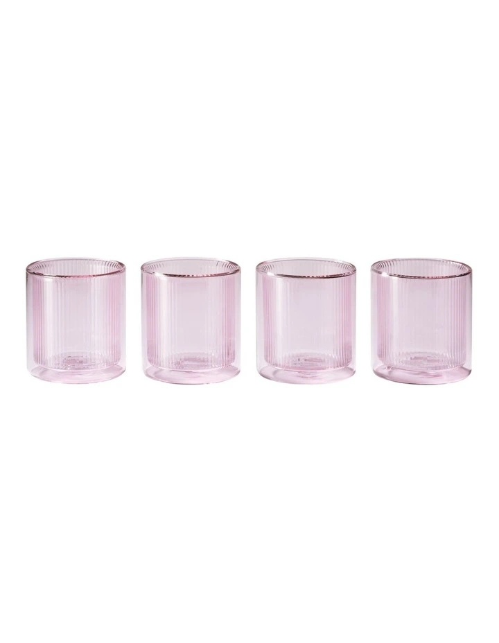 Double Wall Ribbed Glasses Set Of 4 250ml In Pink 3 Double Wall Ribbed Glasses Set Of 4 250ml In Pink