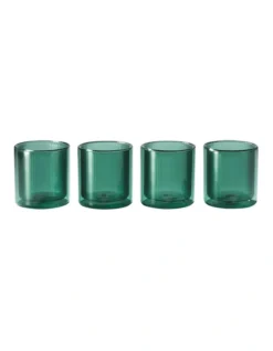 Double Wall Ribbed Glasses Set Of 4 250ml In Green