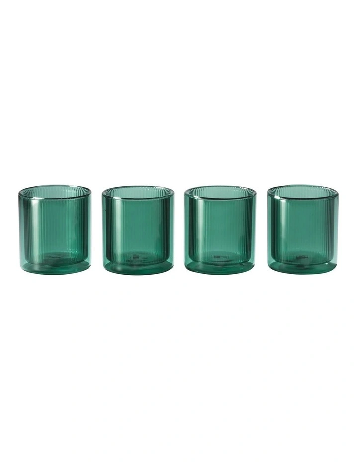 Double Wall Ribbed Glasses Set Of 4 250ml In Green 3 Double Wall Ribbed Glasses Set Of 4 250ml In Green