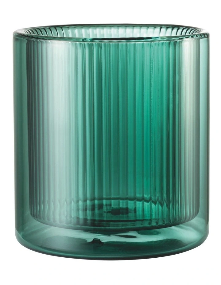 Double Wall Ribbed Glasses Set Of 4 250ml In Green 4 Double Wall Ribbed Glasses Set Of 4 250ml In Green - Image 2