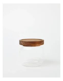 Glass Storage Jar With Acacia Lid 400ml In Clear