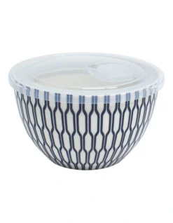 Pleat Lunch2Go Bowl With Lid 15X9cm In White/Black